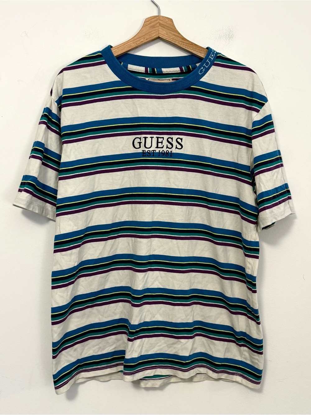 VTG 90s Guess Originals Men’s Striped Embroidered Logo Shirt